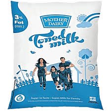 Mother Dairy Toned Milk,1ltr